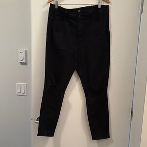 PAIGE HOXTON ANKLE Black Jeans.  Size 33.  Distressed at the knees.
